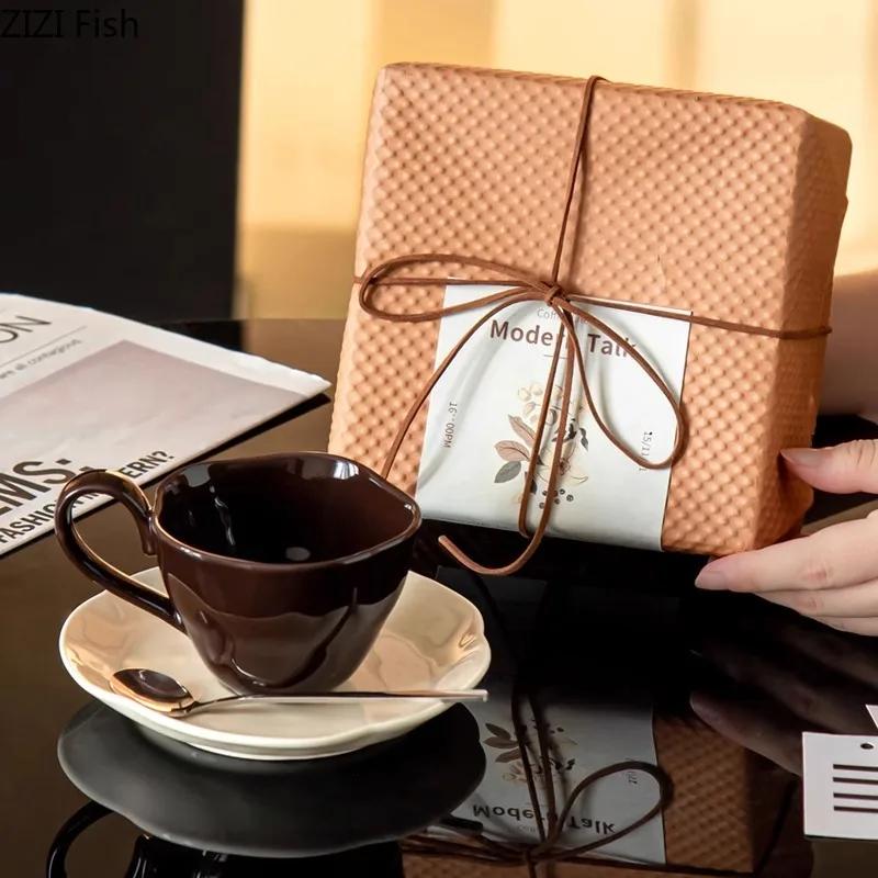 Creative Flower Shape Saucer Ceramic Cup&saucer Dining Table Coffee Cup Milk Tea Mugs Afternoon Tea Teacup Fruit Juice Container