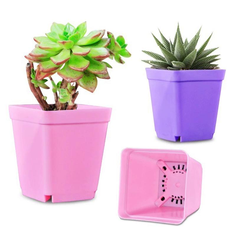 10PCS Square Mini Flowerpot Candy Colors Plastic Plant Pot Drainage Holes Tray Succulent Pot Indoor Outdoor Garden Nurseries ZYF