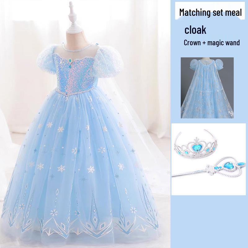 Elsa Princess Short-Sleeve Evening Gown for Girls - Summer 2025 Style Birthday Dress