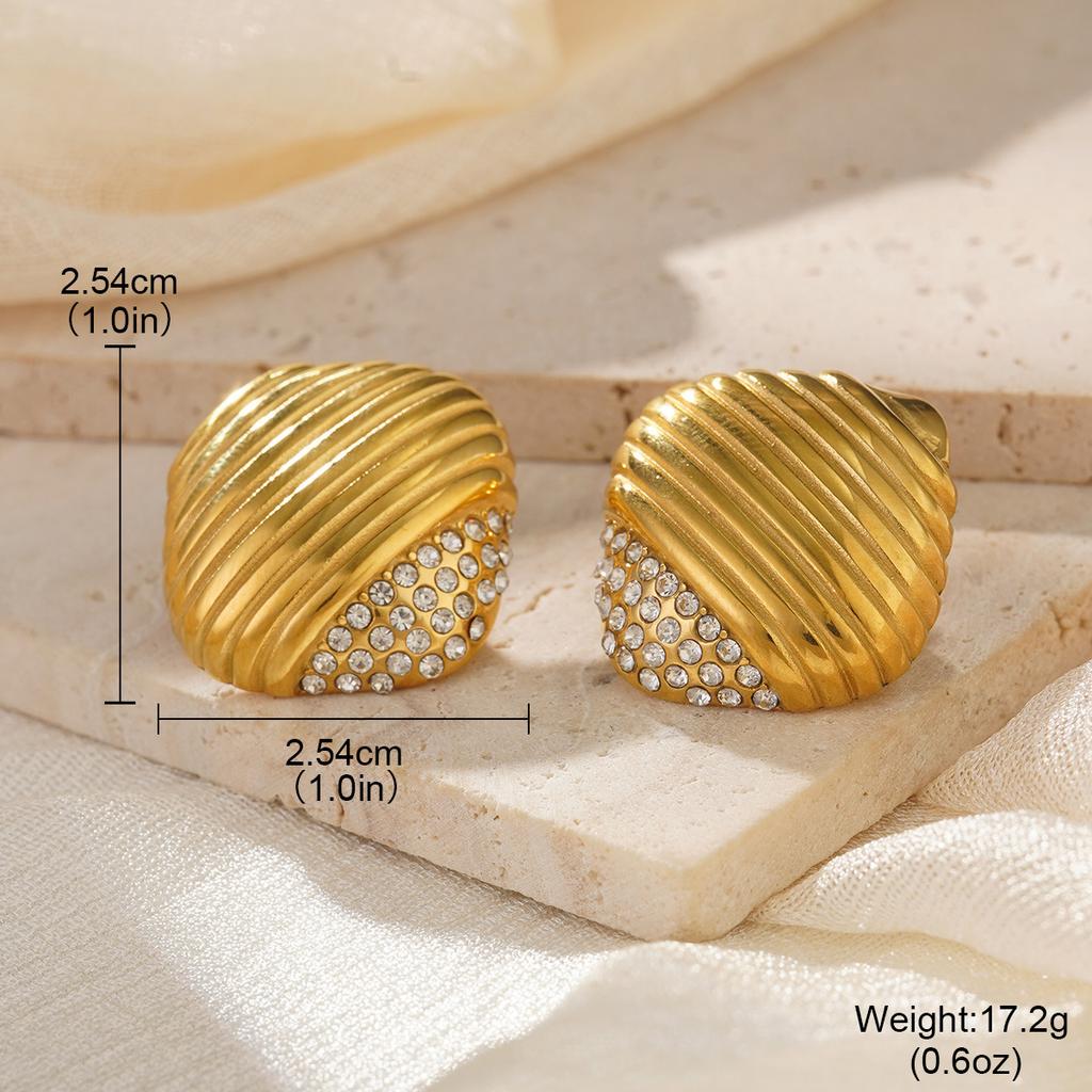Two-color rhinestone geometric stud earrings texture earrings premium ear jewelry
