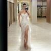 European and American New Tube Top White Pearl Pleated Sleeveless Sexy Spice Girl Slim-fit Hip-wrapped Dress Evening Dress