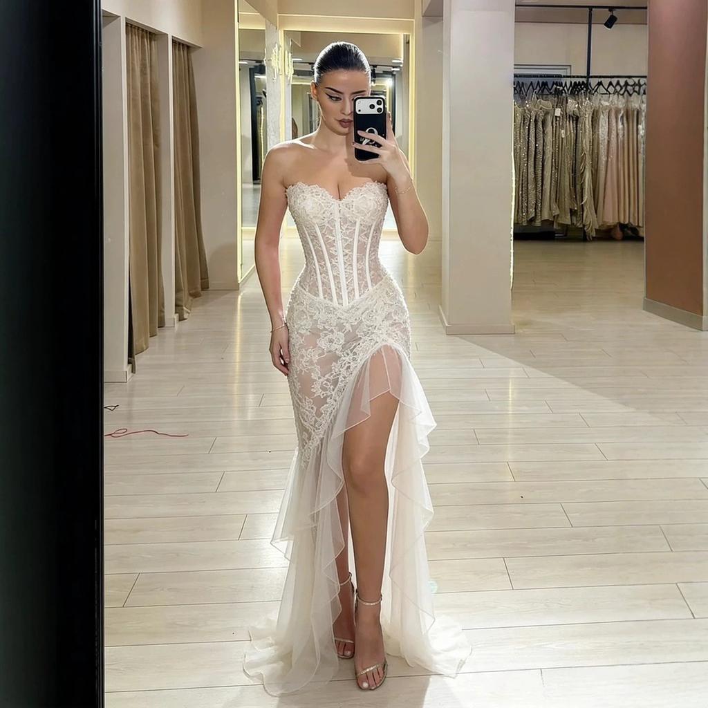European and American New Tube Top White Pearl Pleated Sleeveless Sexy Spice Girl Slim-fit Hip-wrapped Dress Evening Dress