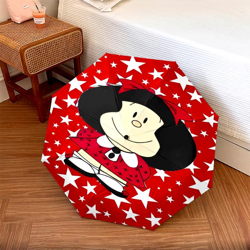 1 PC Automatic Folding Umbrella - Mafalda Pattern, Portable & Foldable Design with 8 Ribs, Christmas Birthday Gifts