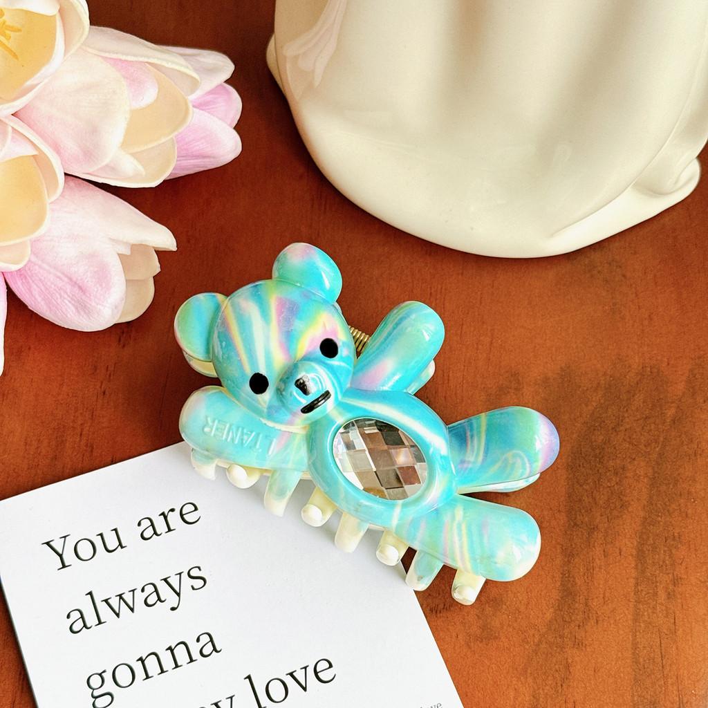 Chic Dowe Bear Claw Hair Clip With High-end Feel And Stunning Rhinestone Accents Ideal For Trendy Women Rainbow Blue