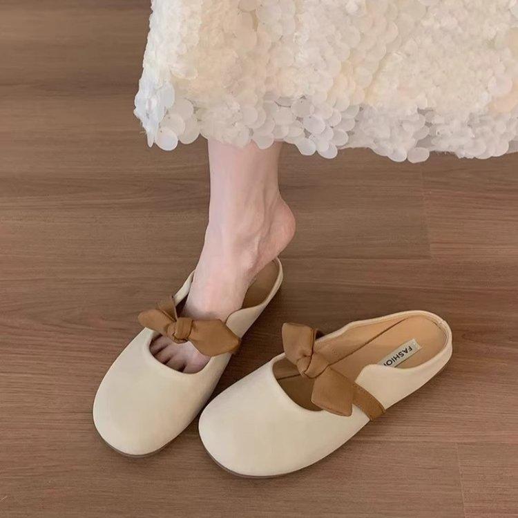 

French bag head half slippers summer wear spring new lazy half drag flat bottom evening breeze gentle sandals 35