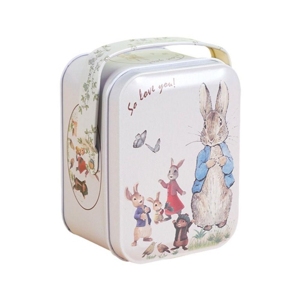 Rabbit Printed Tin Storage Box with Handle Storage Can Portable Tinplate Candy Box  Party