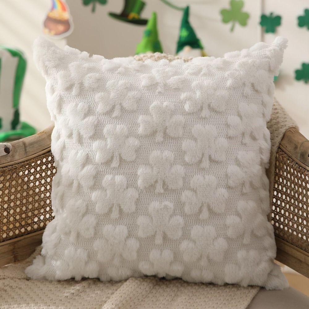 Soft Plush Throw Pillowcase Green Shamrock Sofa Cushion Covers Pillow Cover  for St Patricks Day