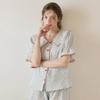 Lunaluz Women Cotton Short Sleeve Sailor Collar Two Piece Pajamas