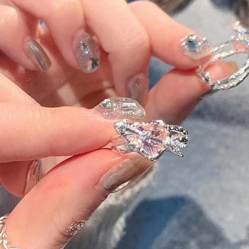 New Arrived Romantic Lovely Pink Bowknot Design Female Exquisite Jewelry Ring with Micro Bow Tie Zircon for Party and Dating