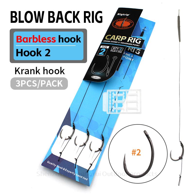 3pcs/pack Carp Fishing Blow Back Rig Barded And Barbless Hook Size 2 4 6 With Fishing Line Anti Tangle Sleeve Carp Fishing Terminal Tackle Accessories