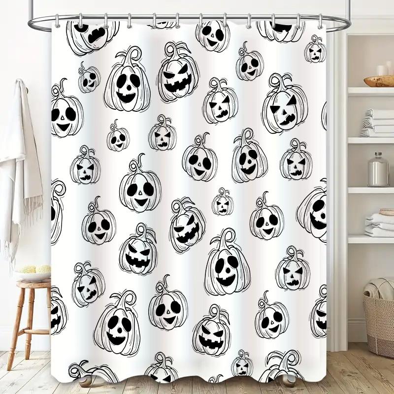 Black White Pumpkin Print Shower Curtain Halloween Decor for Bathroom 72x78 Inches (White)