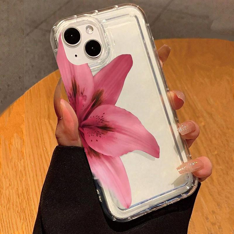 Ins Style Pink Flower Lily Pattern Phone Case for  Redmi Note 13 12 11 Pro Plus 5G 12S 11S Redmi 12C 13C Transparent Cover