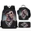 Fashion Hot Rapper Anuel AA Child School Backpack with Lunch Bags ,Pencil Bags ,School Bags for Boys Girls Best Gift