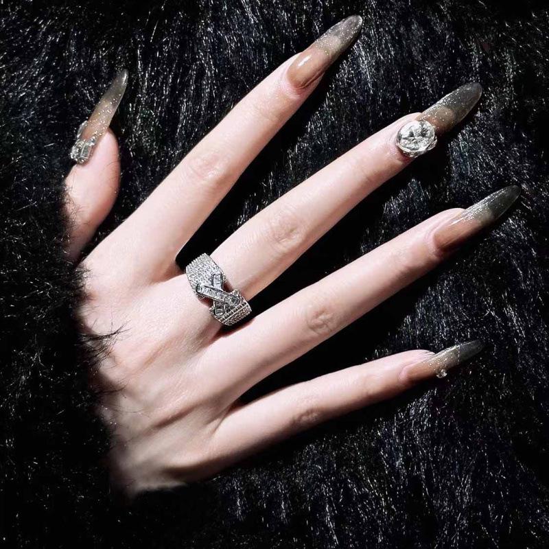 Exquisite European-American Retro X Ring: Openable, Luxe Full Diamond Design for Unisex Couples Size 7