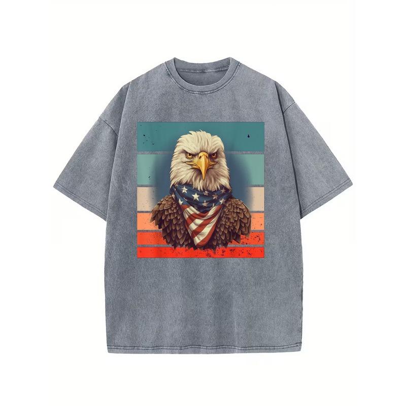 

European sizes Men s Vintage Rugged Bald Eagle T-Shirt - Retro Distressed Graphic Tee, Soft Casual Crew Neck Summer S серый