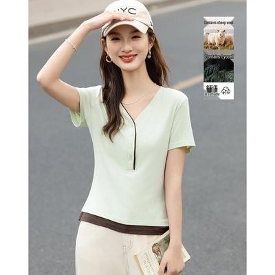 Women's V-Neck Color Block T-Shirt