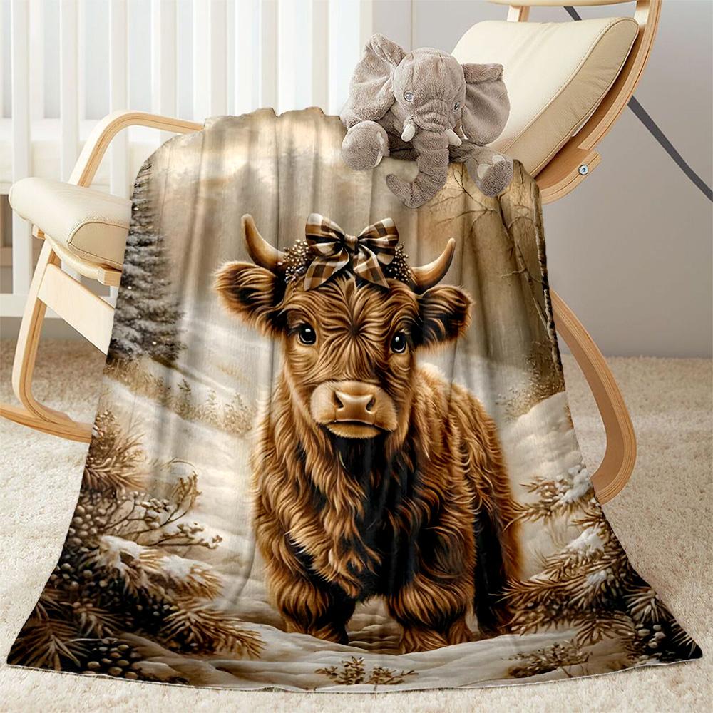 Highland Cow Selfie Flannel Blanket,Lightweight,Office Blanket,Sofa Blanket,Comfortable Blanket
