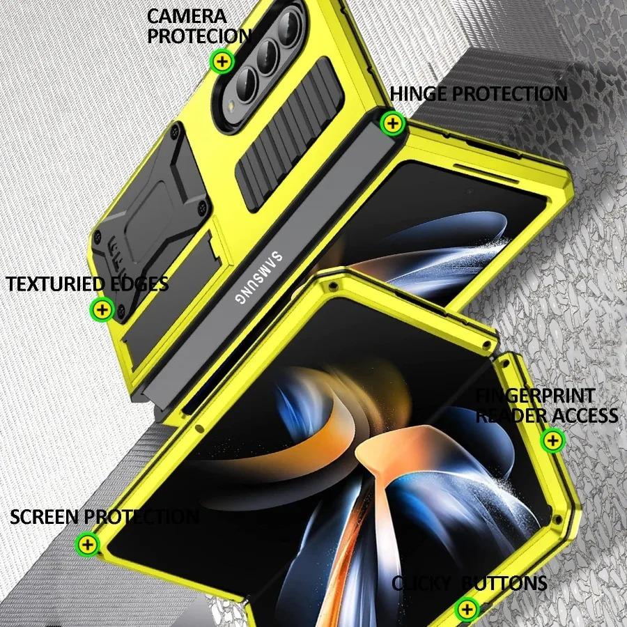 Metal Case 3 Layers Protection For Samsung Z Fold 4 Heavy Duty Aluminum Alloy 360 Shockproof Cover with Kickstand