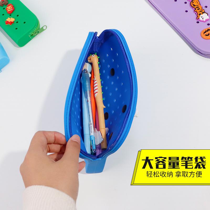 DIY silicone hole pencil bag, student creative cute pencil bag learning stationery storage bag stationery box