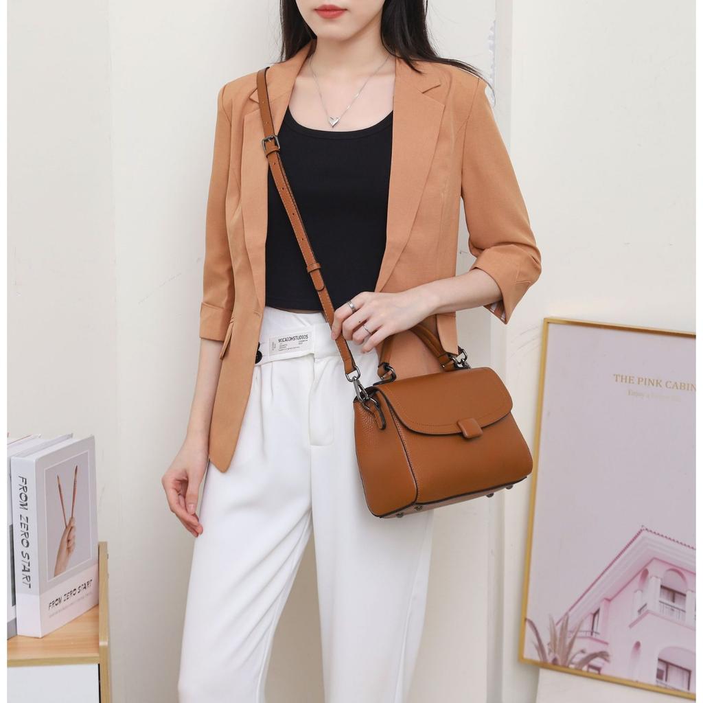 Cowhide Shoulder Women's Bag Large Capacity, Women's Fashion Simple Tote Bag Practical Commuter Bag Multi-partition