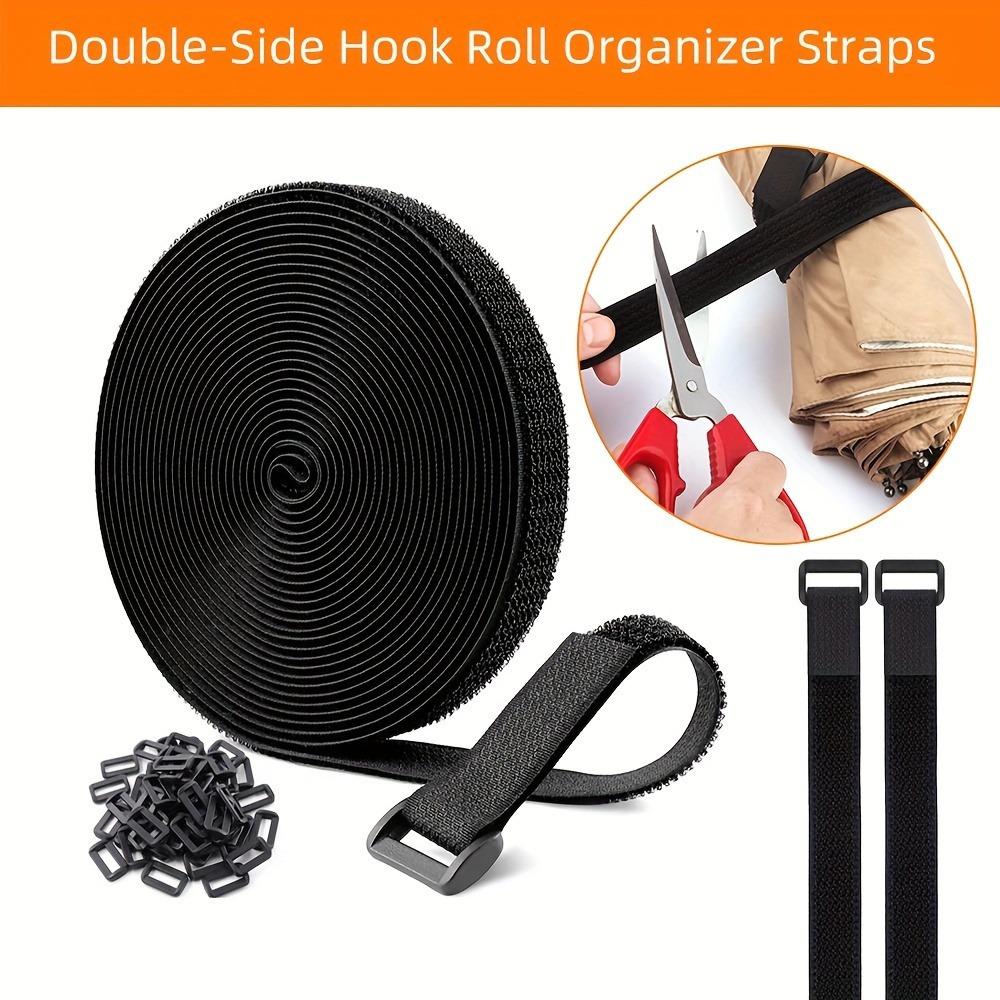 Nylon Hook & Loop Cable Ties. Reusable fastener roll with buckles for wire organizing & home storage.