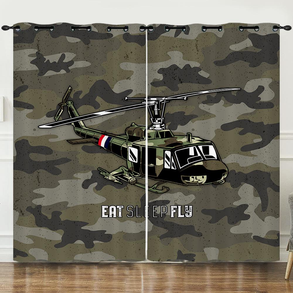 Curtain Cartoon Airplane 3D Digital Printing Blackout Curtain Punching