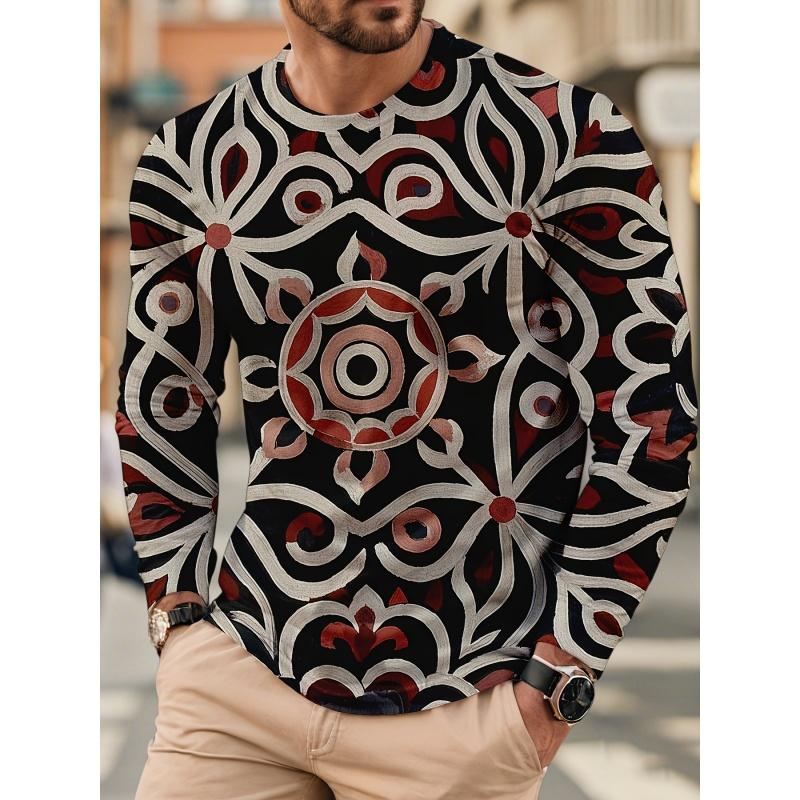 3D Print Luxurious Exquisite T Shirt For Men Colorful Pattern Tees Autumn Fashion Casual Long Sleeves O-Neck Tops Loose T-Shirts