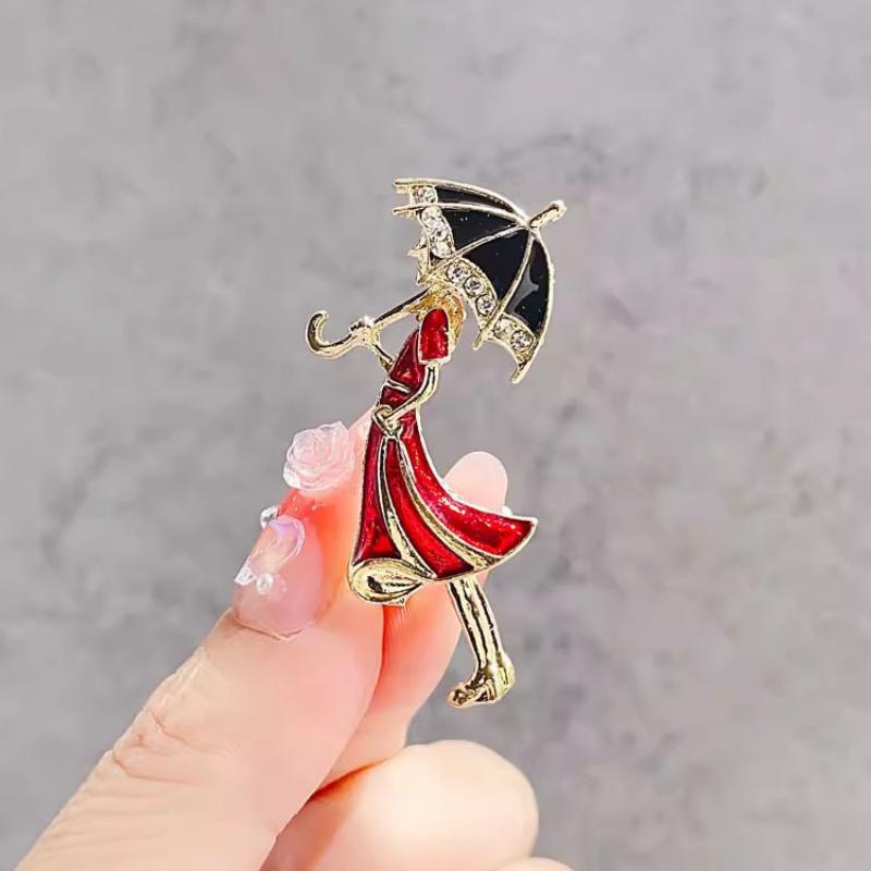 

Fashionable Modern Girl Holding Umbrella Cartoon Simple Dripping Oil Versatile Brooch 1.5*3CM