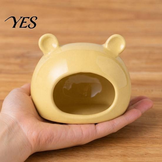 Small Animal Hideaway Cave Ceramic Hamster House, Summer Bear Shaped Hideout Cave, Spacious Habitat Bed Decor for Gerbil, Mice, Guinea Pig,