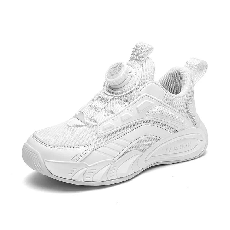 Boys Twist Button Mesh Sports Running Shoes Comfortable & Breathable Kids Athletic Sneakers for Walking Outdoor Casual