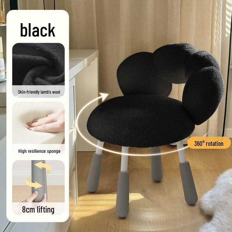 Cream Style Lamb Wool Makeup Chair with Rotatable Backrest - Perfect for Girl's Bedroom or Desk.