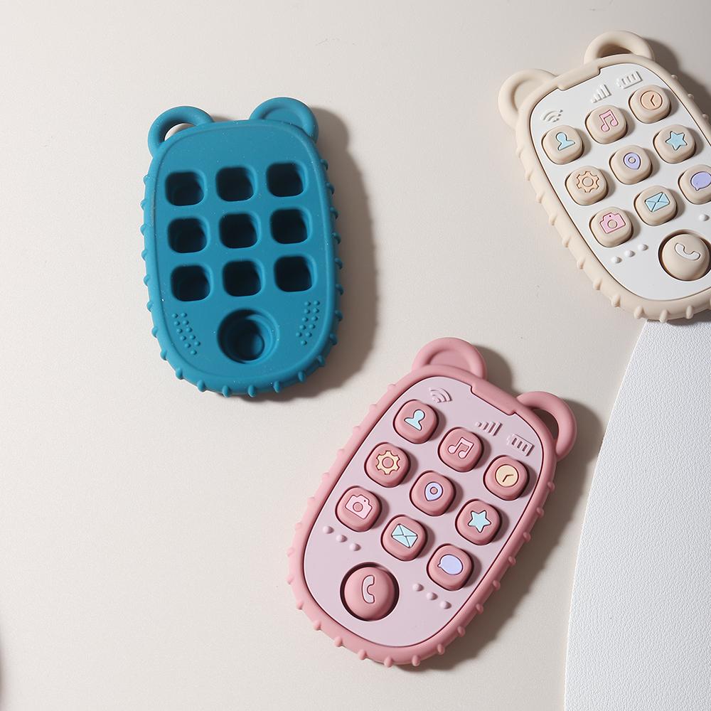 Baby Teether Mobile Phone Shape Silicone Teether Teething Toy Kids Sensory Educational Toy Baby Gift Set