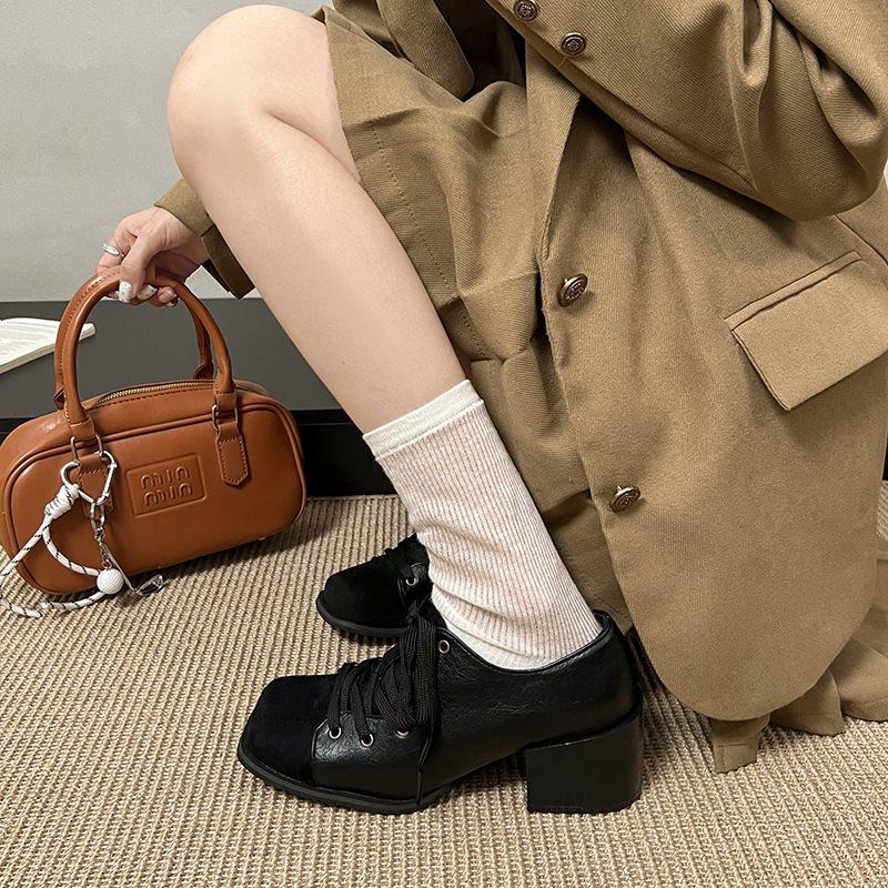 Shoes outer wear lace-up French retro Mary Jane temperament 2025 Mori casual autumn and winter thick heel single shoes new