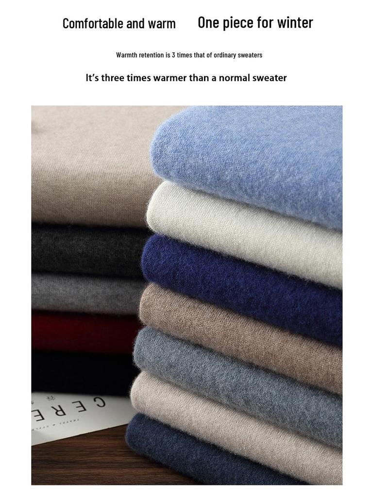 Men's High Neck Cashmere Sweater - Solid Color, Long Sleeve Knitwear for Casual and Business Wear