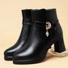 Winter Schwarz Plateau Dick Hoher Absatz Stiefeletten Damen Warm Halten Elegant Kurze Stiefel Schnalle Dekoration Lederstiefel