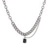 Original Design Sense Necklace Black Zircon Gemstone Fine Cuban Link Chain Pearl Material All-match Stacked Men's Fashionable