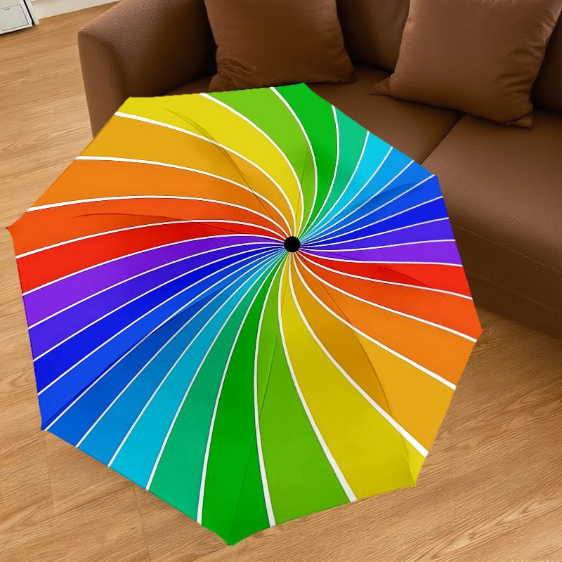 1pc rainbow spiral Automatic Open/Close Umbrella with Windproof, 8-Rib Sturdy Canopy, Durable Ribs, Fashionable Design1221A