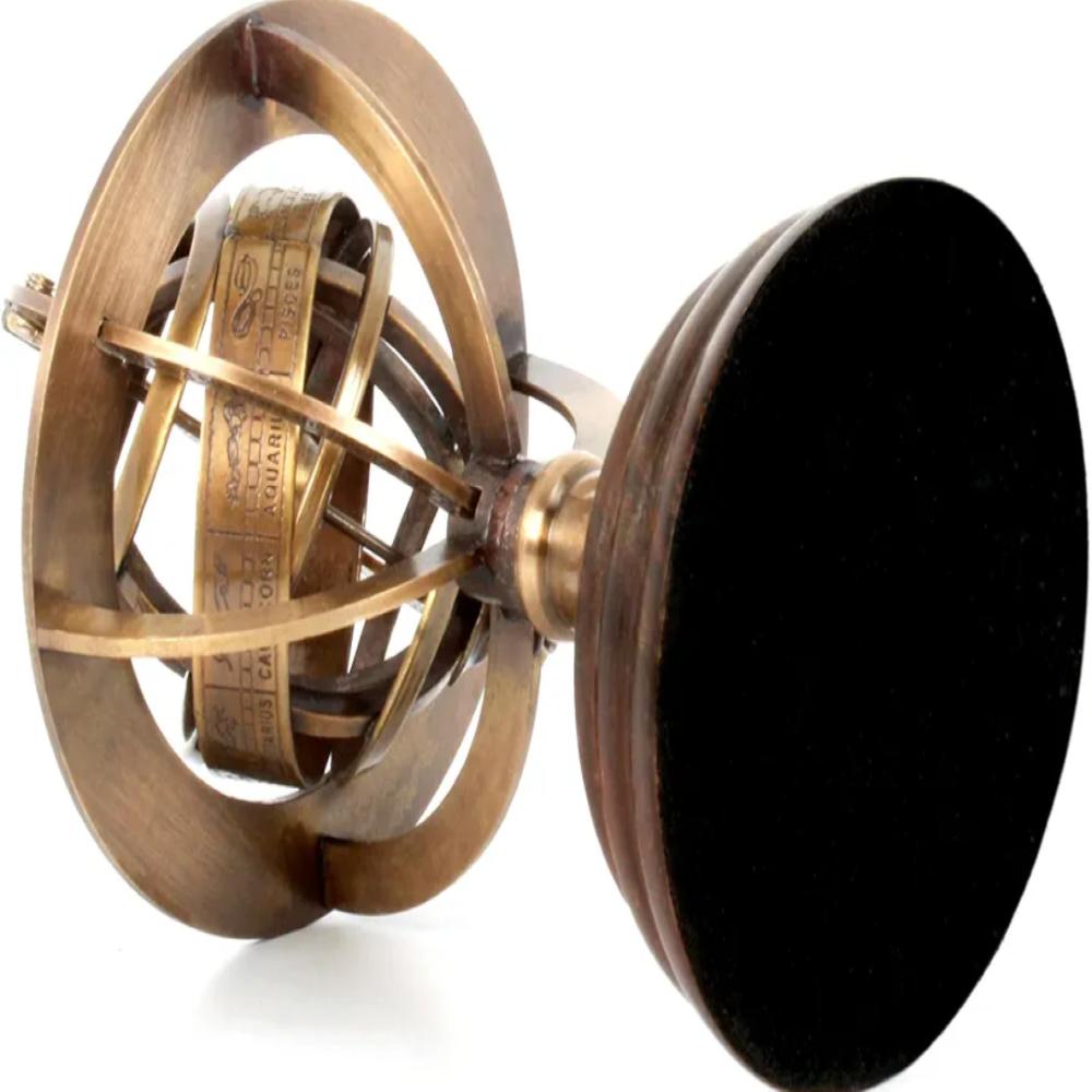 Brass Tabletop Armillary Sphere Globe – Brown, 12.7 Cm
