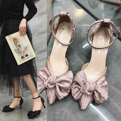 Summer 2024 Thin Heels Footwear Stiletto Sandals for Woman Pink Bow Women's Shoes Pointed Toe Party Weddings Closed Sandal F Vip