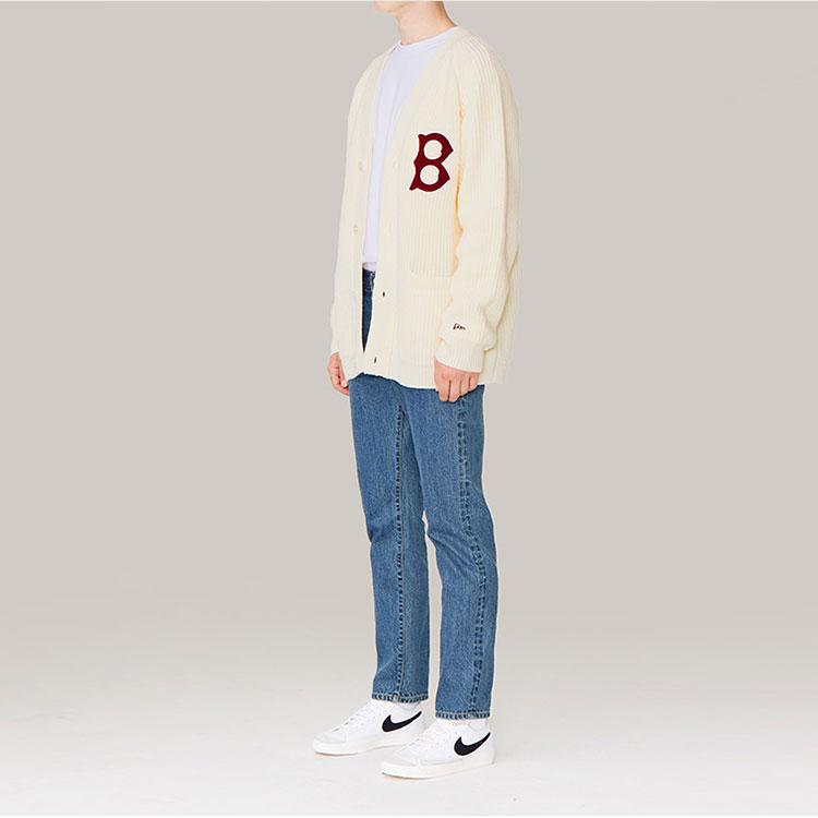 New Era Logo Print V-Neck Wool Sweater Unisex sweater Beige 12878713