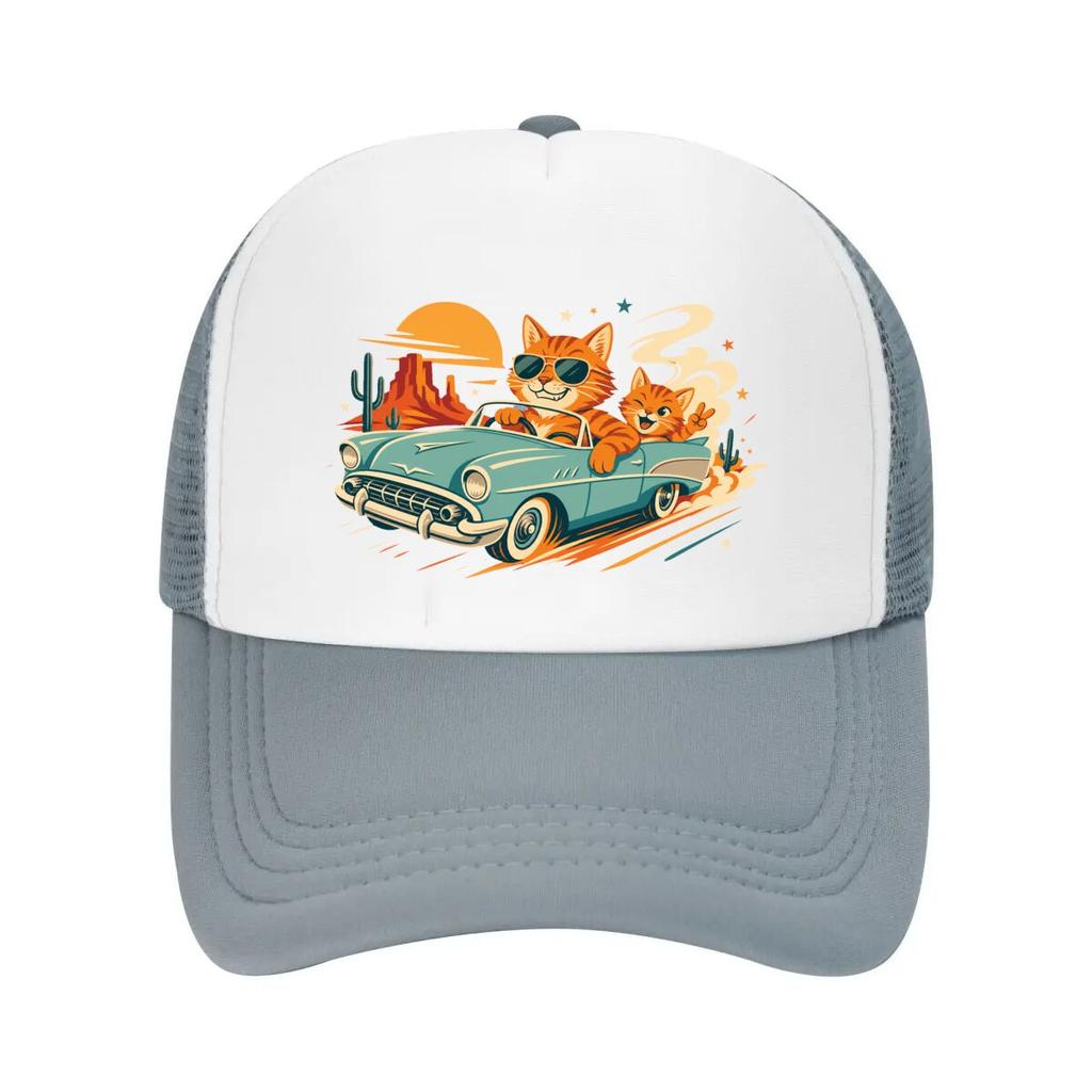 Rebel Ginger Cat Road Trip Mesh Baseball Cap Casual Hat Outdoor  For Womens Unisex FeUnisex