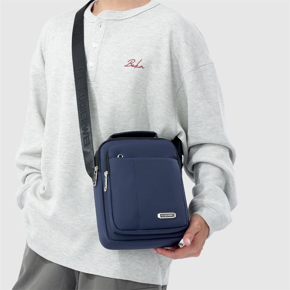 Waterproof Nylon Crossbody Bag for Men Casual Shoulder Messenger Bag with Handle and Zip