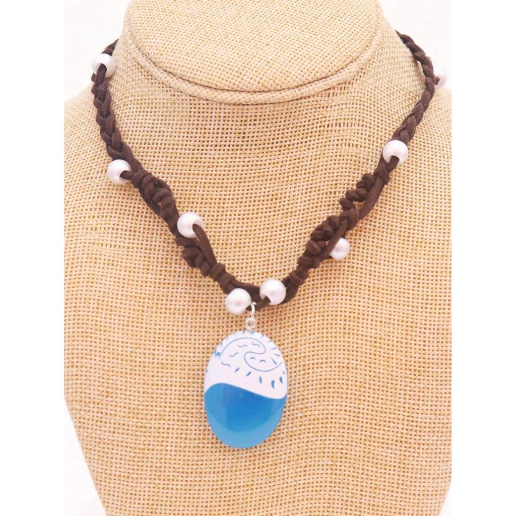 MINISO Anime Movie Princess Moana Necklace Cosplay Handmade Braided Leather Rope Necklace for Women Girl Jewelry Prop Accessories