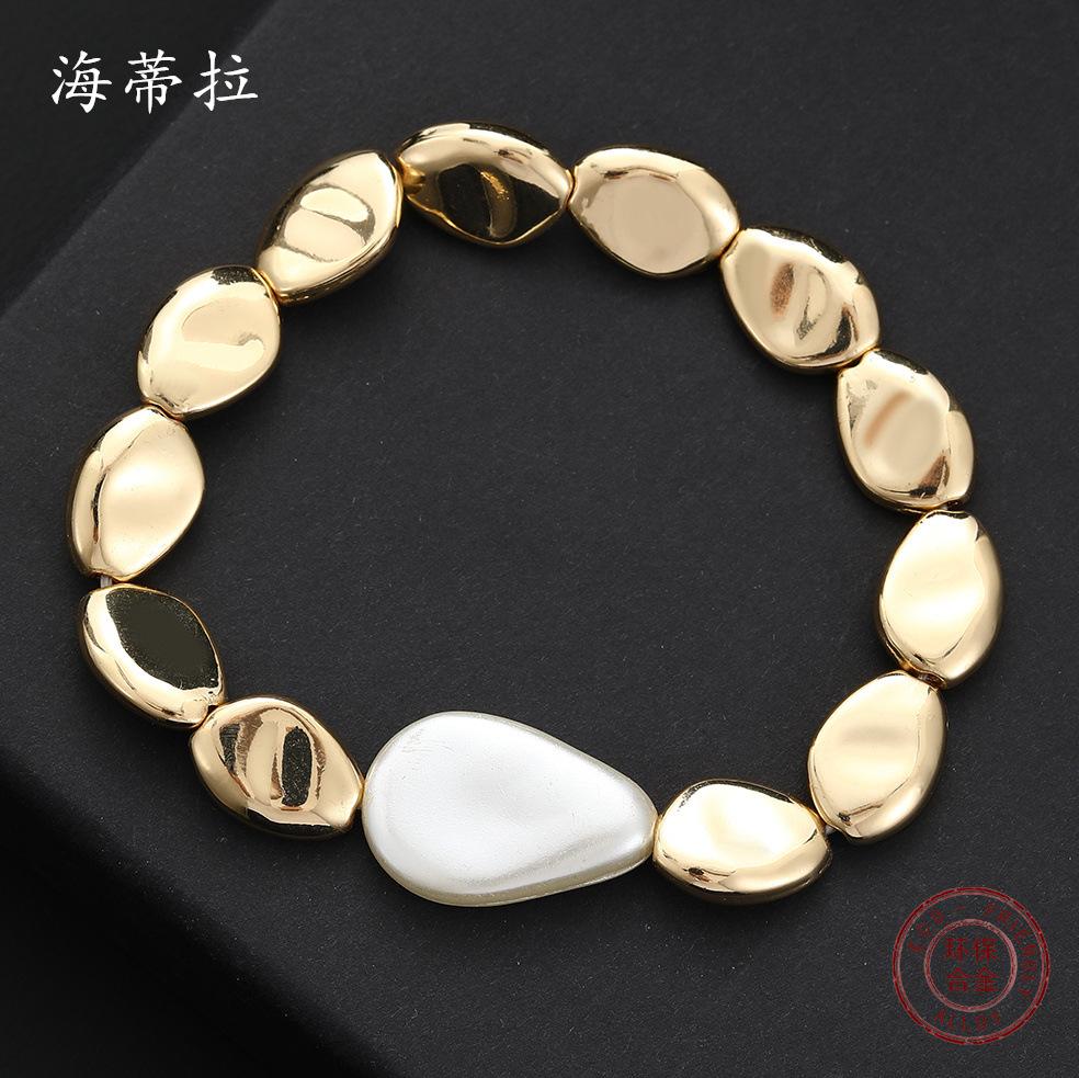 

New baroque pearl alloy bracelet with shape, women s versatile elastic bracelet