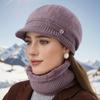 Women's Warm Knitted Winter Hat Warm Hat with Padded Fleece Lining and Ear Protection with Sun Visor Brim