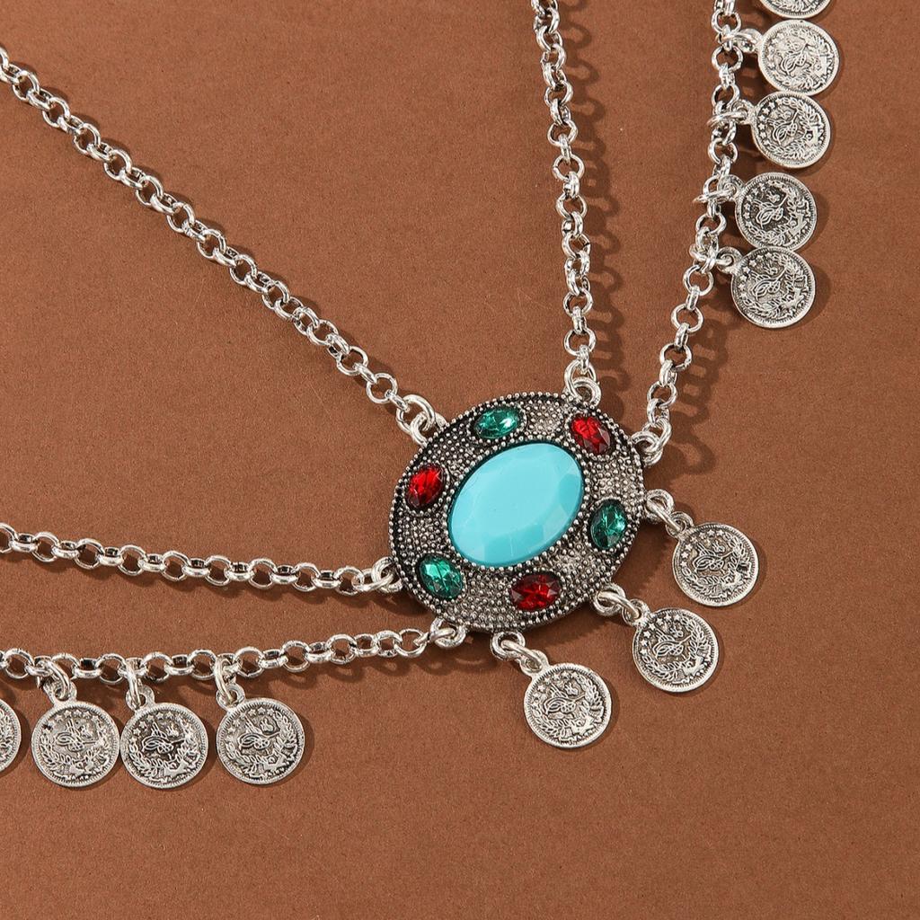 Ethnic Style Exotic Style Antique Silver Coins Tassel Ladies Hair Chain Ethnic Characteristics Travel Photo Accessories Head Chain