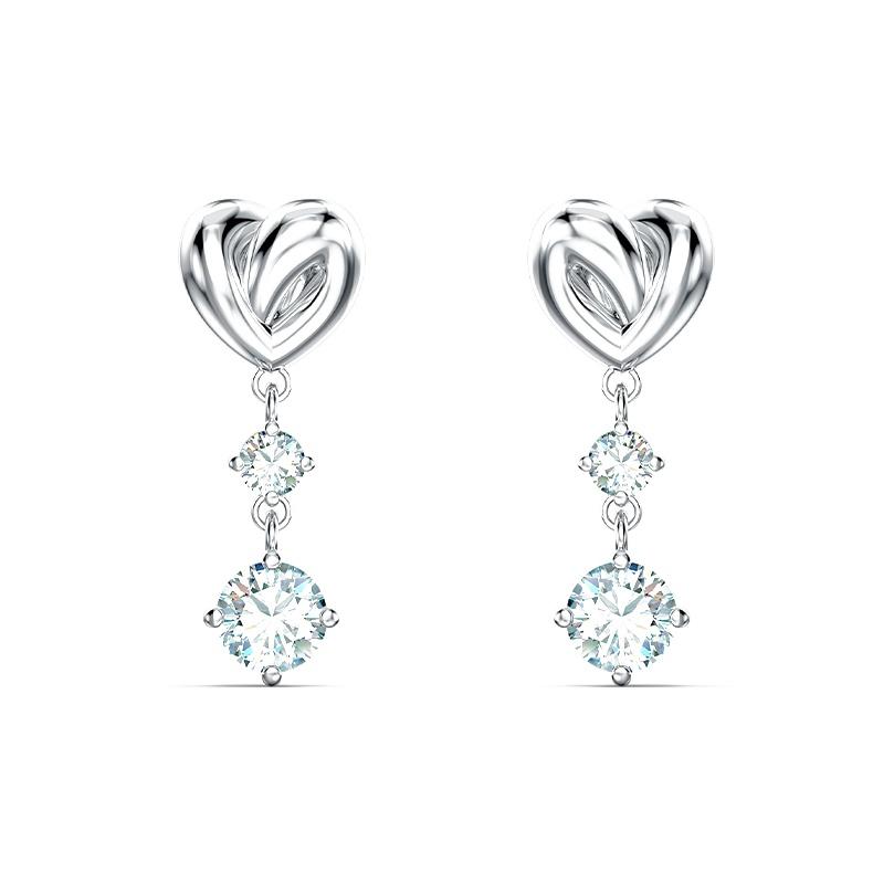 Swarovski Lifelong Heart Love Sparkling Romantic Knot Earrings Women earrings White Silver 5517943 Box (Random Color)