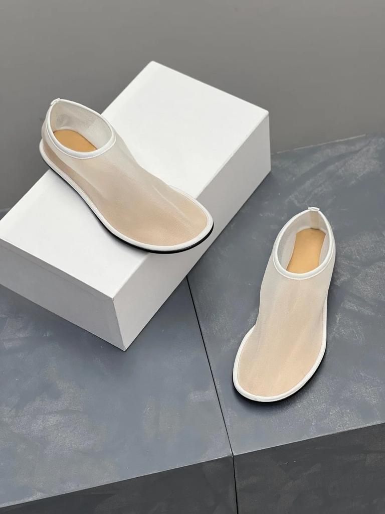 Fashion Mesh Women's Flat Shoes 2025 Summer New Semi Transparent Low Order Shoes Versatile Breathable and Simple Grandma Shoes Ladies