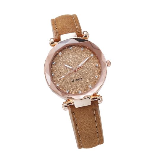 Women Casual Watch Rhinestone Round Dial Faux Leather Strap Ladies Business Formal Dress Quartz Wristwatch Fashion Jewelry Accessory Birthday Gift