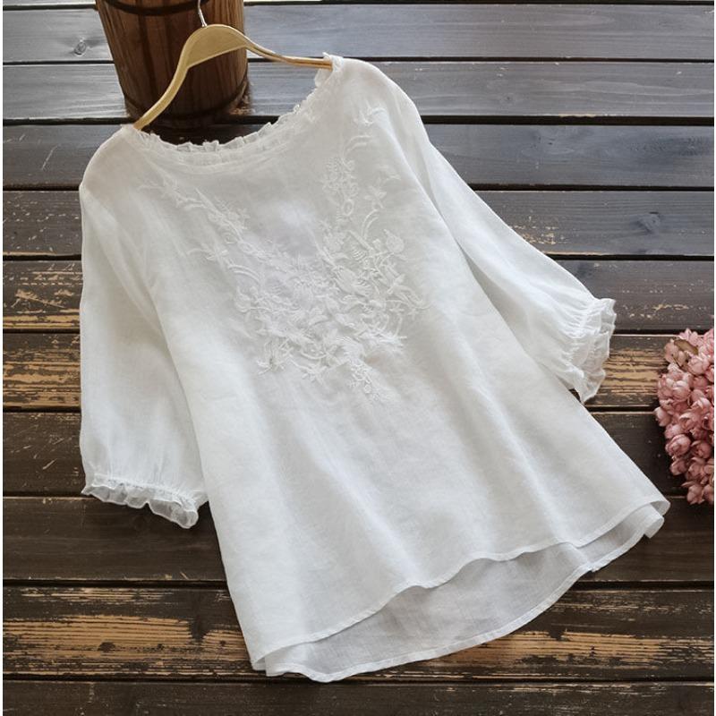 IHUASU Damen Mode Lässig Einfarbiger Druck 3/4 Ärmel Rundhals Blusen & Hemden